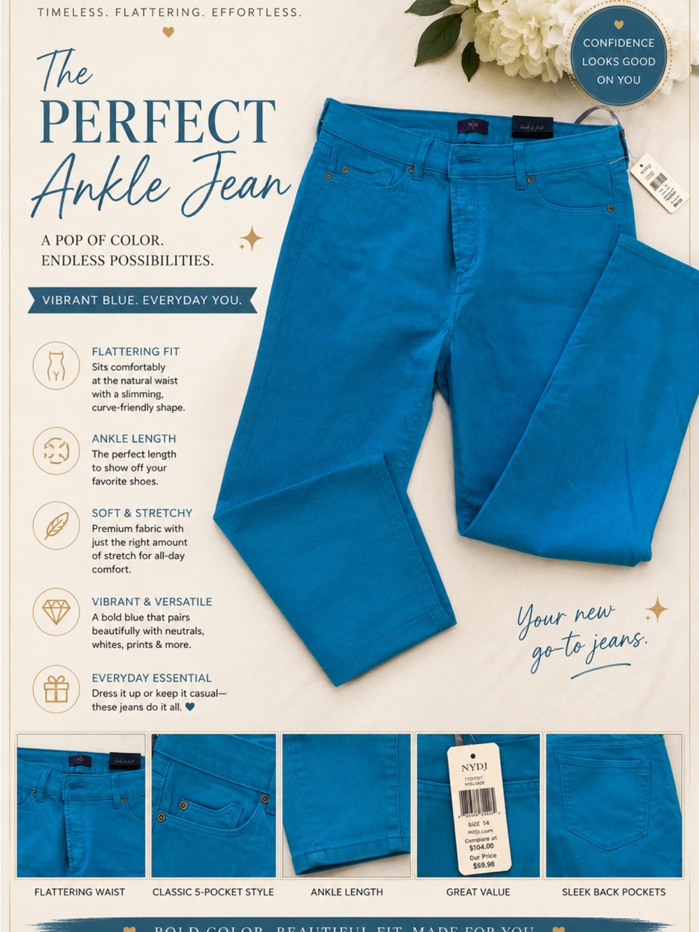 NYDJ Vibrant Blue Ankle Jeans for women